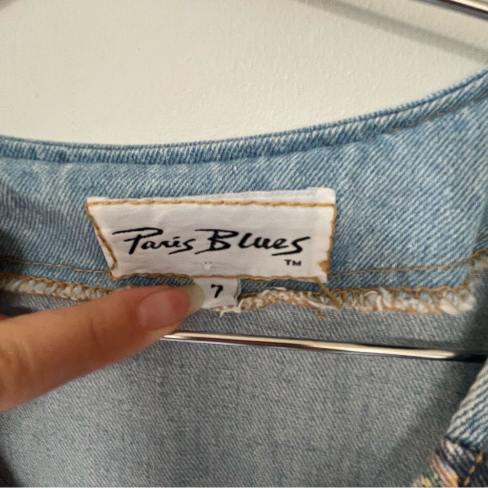 *SOLD*Vintage 90’s denim patchwork maxi dress light wash jean front snap buttons - Picture 2 of 6